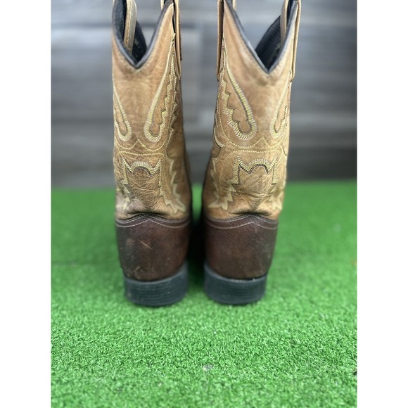 Old West Youth Kids Size 2.5M Shoes Brown Black Leather Western Cowboy Boot - Picture 3 of 6